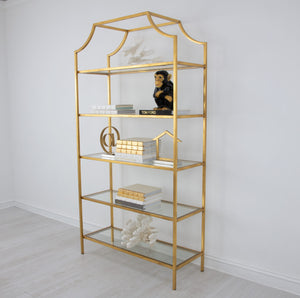 Zeugma Fs615 Gold Shelf - Elegant Metal Frame Bookcase With 5 Tempered Glass Shelves For Stylish Storage Gold Leaf Metal,Tempered Glass Fs615 Gold