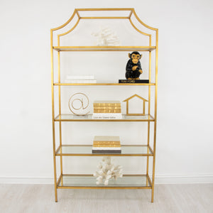Zeugma Fs615 Gold Shelf - Elegant Metal Frame Bookcase With 5 Tempered Glass Shelves For Stylish Storage Gold Leaf Metal,Tempered Glass Fs615 Gold