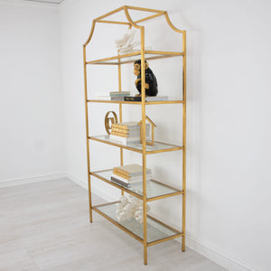 Zeugma Fs615 Gold Shelf - Elegant Metal Frame Bookcase With 5 Tempered Glass Shelves For Stylish Storage Gold Leaf Metal,Tempered Glass Fs615 Gold