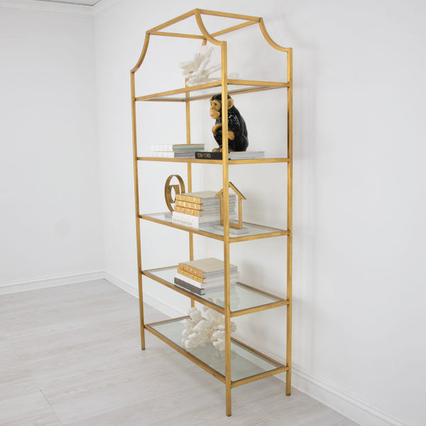 Zeugma Fs615 Gold Shelf - Elegant Metal Frame Bookcase With 5 Tempered Glass Shelves For Stylish Storage Gold Leaf Metal,Tempered Glass Fs615 Gold