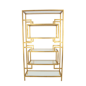Zeugma Fs616 Elegant Gold Leaf Bookcase - 5-shelf Metal & Glass Design, No Assembly & Timeless Style! Gold Leaf Metal,Tempered Glass Fs616 Gold