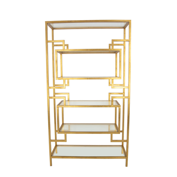 Zeugma Fs616 Elegant Gold Leaf Bookcase - 5-shelf Metal & Glass Design, No Assembly & Timeless Style! Gold Leaf Metal,Tempered Glass Fs616 Gold