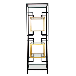 Zeugma Fs617 Modern Metal Shelf - Elegant 5-shelf Bookcase For Ample Storage & Stylish Home Decor Accent Black Finish With Gold Leaf Metal,Tempered Glass Fs617 Black And Gold