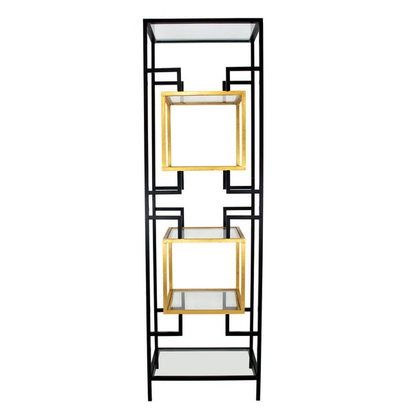 Zeugma Fs617 Modern Metal Shelf - Elegant 5-shelf Bookcase For Ample Storage & Stylish Home Decor Accent Black Finish With Gold Leaf Metal,Tempered Glass Fs617 Black And Gold