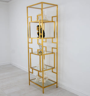 Zeugma Fs617 Modern Metal Shelf - Elegant 5-shelf Bookcase For Ample Storage & Stylish Home Decor Accent Gold Leaf Metal,Tempered Glass Fs617 Gold