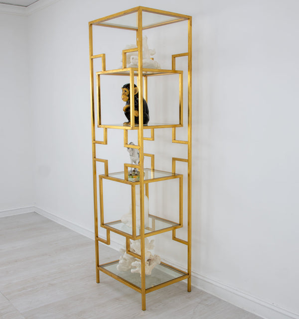 Zeugma Fs617 Modern Metal Shelf - Elegant 5-shelf Bookcase For Ample Storage & Stylish Home Decor Accent Gold Leaf Metal,Tempered Glass Fs617 Gold