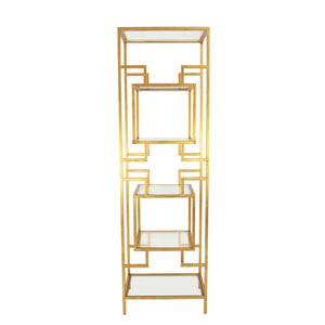 Zeugma Fs617 Modern Metal Shelf - Elegant 5-shelf Bookcase For Ample Storage & Stylish Home Decor Accent Gold Leaf Metal,Tempered Glass Fs617 Gold