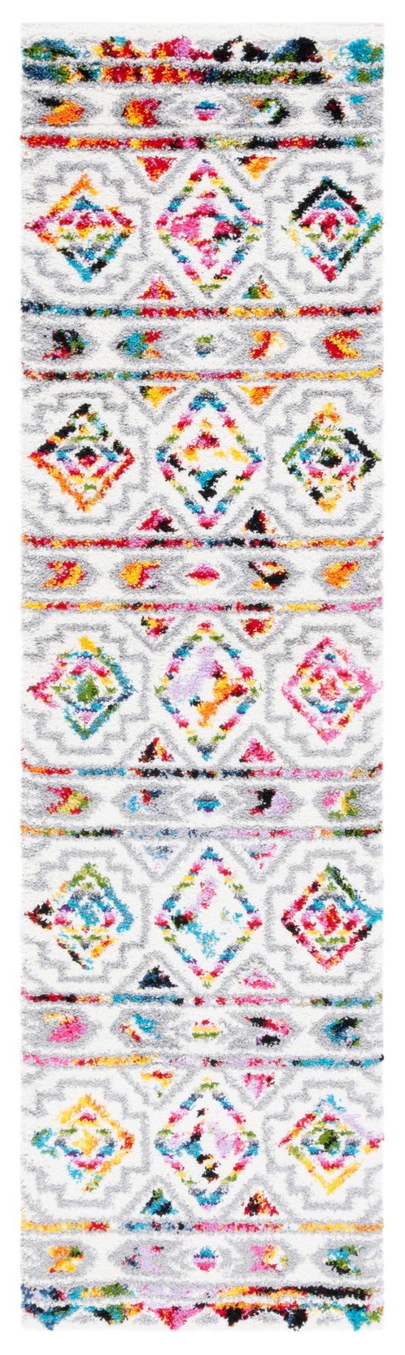 Safavieh Fiesta Shag Area Rug - Vibrant Geometric Design For Cozy Elegance And Modern Style In Any Room Cream ,Multi Polypropylene Pile Fsg365a-5sq