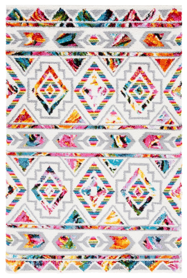 Safavieh Fiesta Shag Area Rug - Vibrant Geometric Design For Cozy Elegance And Modern Style In Any Room Cream ,Multi Polypropylene Pile Fsg365a-5sq