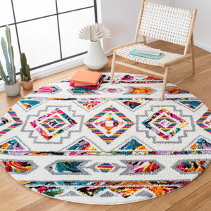 Safavieh Fiesta Shag Area Rug - Vibrant Geometric Design For Cozy Elegance And Modern Style In Any Room Cream ,Multi Polypropylene Pile Fsg365a-5sq