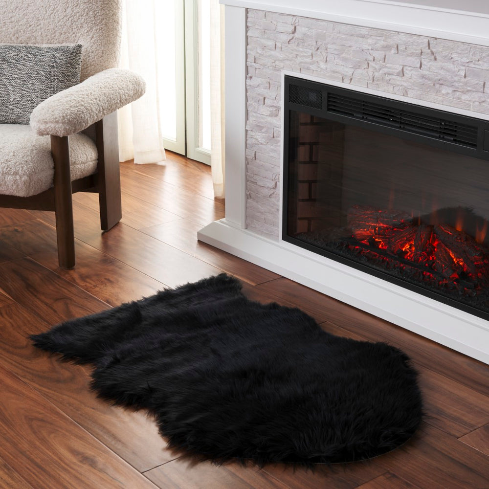 Safavieh Faux Sheep Skin Area Rug - Luxurious Power-loomed Design In Deep Hues For Elegant Home Decor Black Japanese Acrylic Fss115b-8