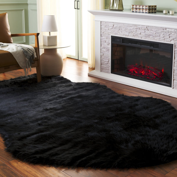 Safavieh Faux Sheep Skin Area Rug 5' X 8' In Black - Plush, Durable, Non-shedding Luxury For Modern Homes Black Japanese Acrylic Fss115b-5