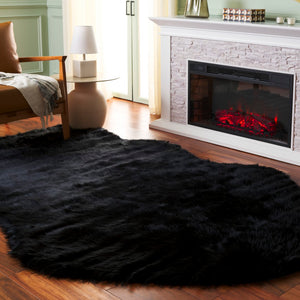 Safavieh Faux Sheep Skin Area Rug - Luxurious Power-loomed Design In Deep Hues For Elegant Home Decor Black Japanese Acrylic Fss115b-8