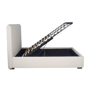 Lh Imports Allure Storage Queen Bed - Maya Oatmeal: Elegant Design With Ample Storage For Stylish Home Decor Beige Wood,Metal,Polyester,Linen,Gas Lift,Pu Foam,Polyester Fiber Fth032q