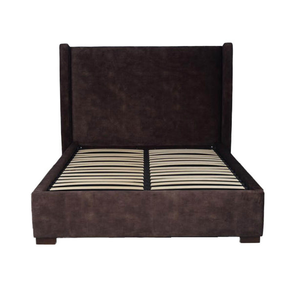 Lh Imports Cora Storage King Bed - Luxurious Velvet Design For Elegant Home Decor And Maximum Storage Space Brown Plywood,Mdf,Rubberwood,Metal,Polyester,Linen,Gas Lift,Pu Foam,Polyester Fiber Fth034k