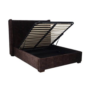 Lh Imports Cora Storage King Bed - Luxurious Velvet Design For Elegant Home Decor And Maximum Storage Space Brown Plywood,Mdf,Rubberwood,Metal,Polyester,Linen,Gas Lift,Pu Foam,Polyester Fiber Fth034k