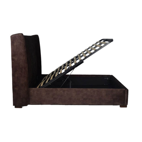 Lh Imports Cora Storage King Bed - Luxurious Velvet Design For Elegant Home Decor And Maximum Storage Space Brown Plywood,Mdf,Rubberwood,Metal,Polyester,Linen,Gas Lift,Pu Foam,Polyester Fiber Fth034k