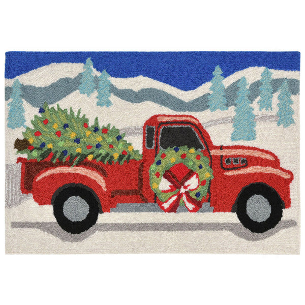 Trans Ocean Liora Manne Joy Ride Indoor/Outdoor Mat - Cheerful Holiday Pickup Truck Design For All Spaces Grey Polyester,Acrylic Ftp12184047