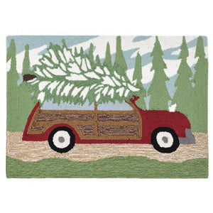 Trans Ocean Liora Manne Frontporch Woody Wonderland Holiday Mat - Whimsical Tree-cutting Scene For Home Décor Green Polyester,Acrylic Ftp12185316