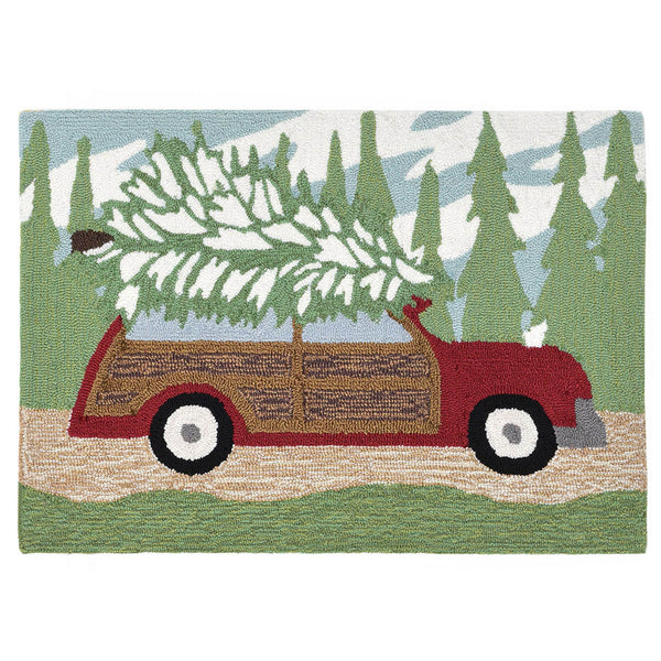 Trans Ocean Liora Manne Frontporch Woody Wonderland Holiday Mat - Whimsical Tree-cutting Scene For Home Décor Green Polyester,Acrylic Ftp12185316