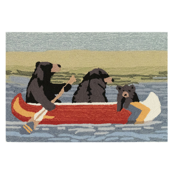 Trans Ocean Liora Manne Frontporch Are We Bear Yet? Fun Indoor/Outdoor Rug With Playful Canoeing Bears Design Blue Polyester,Acrylic Ftp12189203