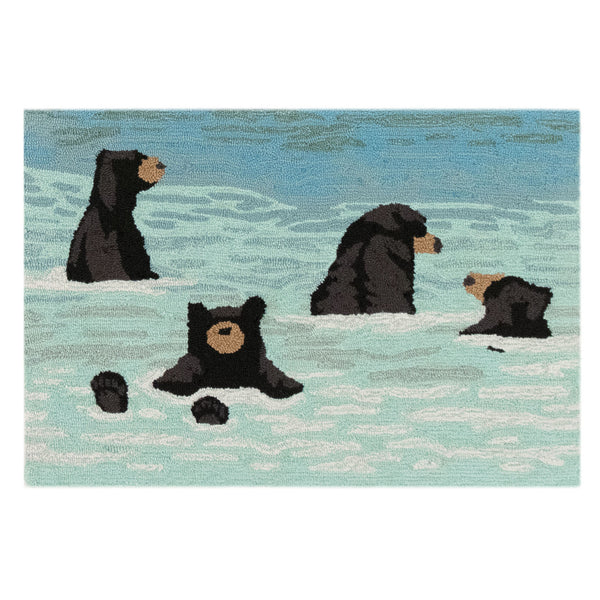 Trans Ocean Liora Manne Frontporch Bathing Bears Rug - Charming Indoor/Outdoor Mat For Nature Lovers' Spaces Blue Polyester,Acrylic Ftp12434003
