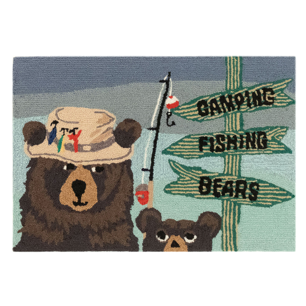 Trans Ocean Liora Manne Frontporch Fishing Bears Indoor/Outdoor Rug - Whimsical Decor For Any Space Green Polyester,Acrylic Ftp12434106