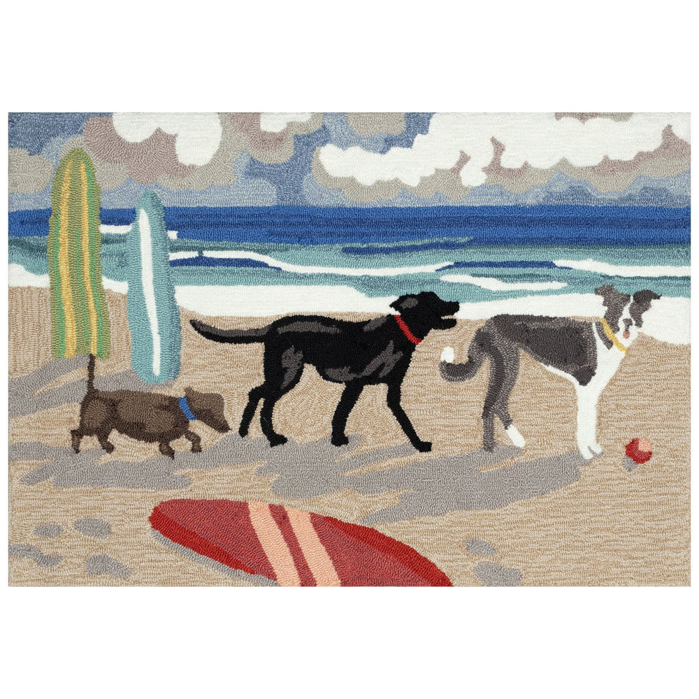 Trans Ocean Liora Manne Frontporch Dog Beach Indoor/Outdoor Mat - Whimsical Coastal Scene For Pet Lovers Blue Polyester,Acrylic Ftp12466503