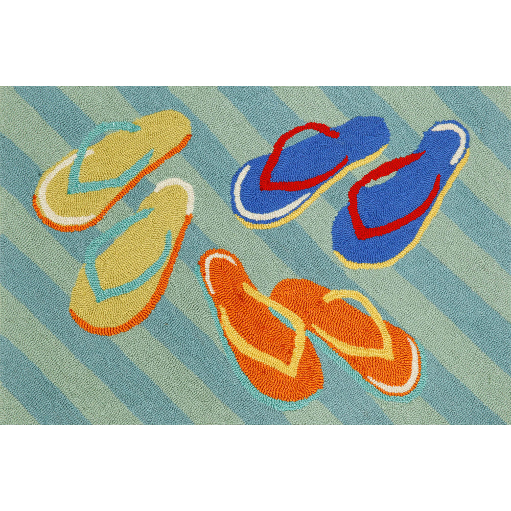 Trans Ocean Liora Manne Frontporch Coastal Flip Flops Indoor/Outdoor Mat - Colorful, Durable Beach Design Blue Polyester,Acrylic Ftp34140503