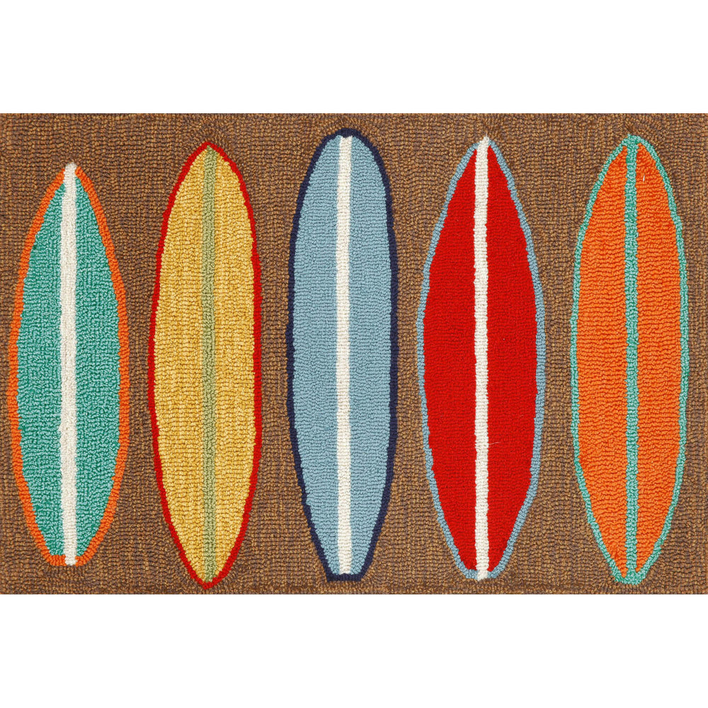 Trans Ocean Liora Manne Frontporch Surfboards Indoor/Outdoor Mat - Coastal Style Rug For Beach Lovers' Homes Brown Polyester,Acrylic Ftp23140619
