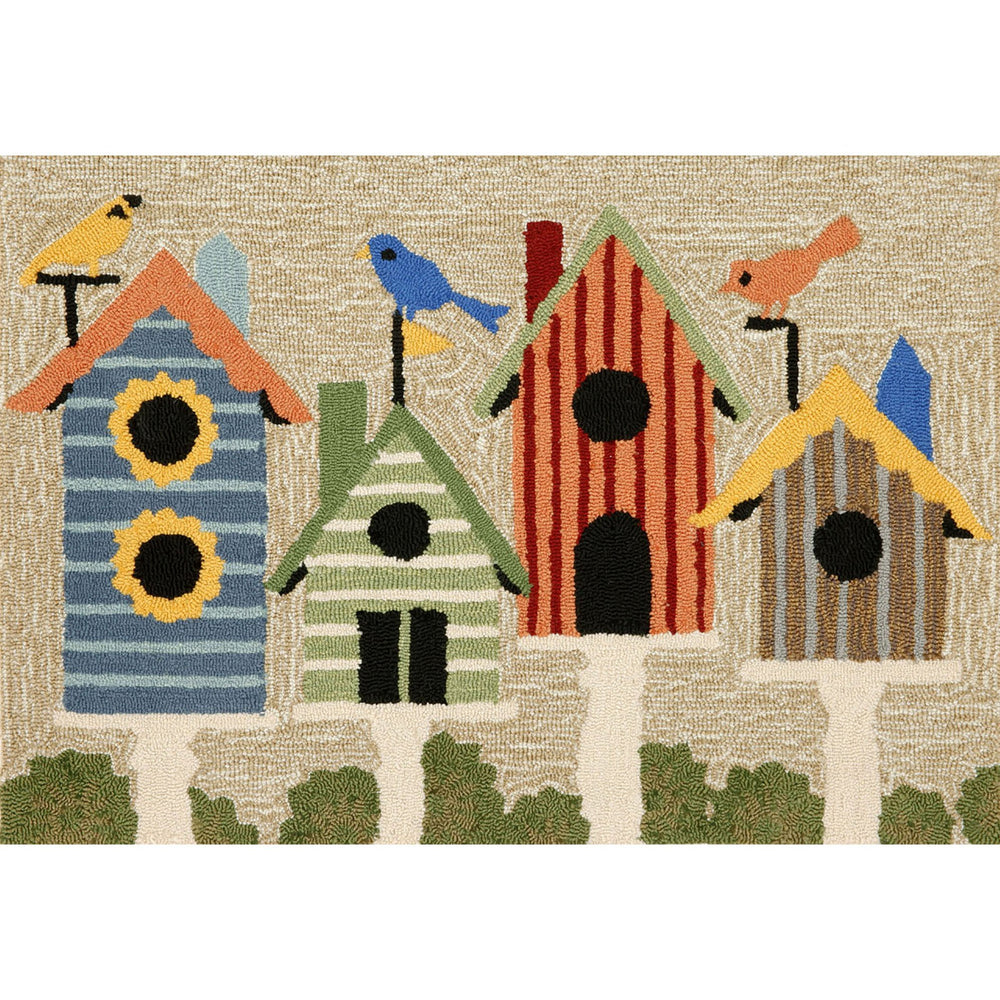 Trans Ocean Liora Manne Frontporch Birdhouses Indoor/Outdoor Rug - Colorful Nature-inspired Accent For Any Space Natural Polyester,Acrylic Ftp34144144