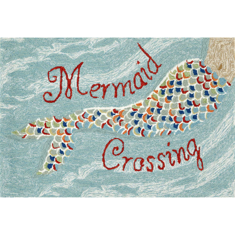 Trans Ocean Liora Manne Frontporch Mermaid Crossing Indoor/Outdoor Mat - Coastal Beach Decor For Ocean Lovers Blue Polyester,Acrylic Ftp34144803