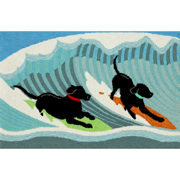 Trans Ocean Liora Manne Frontporch Surfing Dogs Coastal Indoor/Outdoor Mat For A Vibrant Beachy Entrance Blue Polyester,Acrylic Ftp12147304