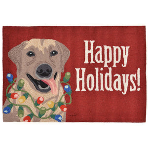 Trans Ocean Liora Manne Frontporch Happy Holidays Indoor/Outdoor Pillow - Cheerful Lab With Festive Lights Red Polyester,Acrylic Ftp12156124