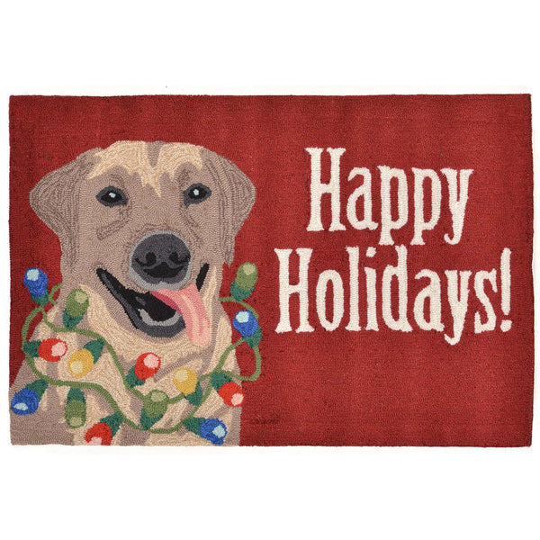Trans Ocean Liora Manne Frontporch Happy Holidays Indoor/Outdoor Pillow - Cheerful Lab With Festive Lights Red Polyester,Acrylic Ftp12156124