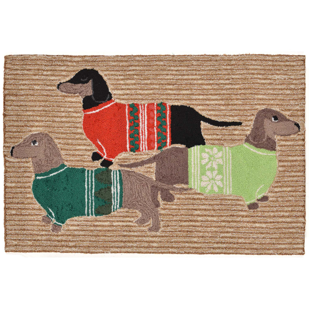 Trans Ocean Liora Manne Frontporch Holiday Hounds Area Rug – Charming Dachshunds In Vibrant Christmas Sweaters Natural Polyester,Acrylic Ftp23156612