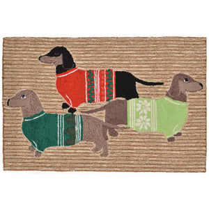 Trans Ocean Liora Manne Frontporch Holiday Hounds Area Rug – Charming Dachshunds In Vibrant Christmas Sweaters Natural Polyester,Acrylic Ftp23156612
