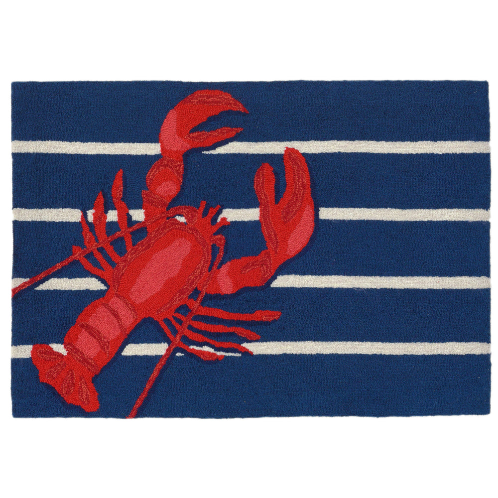Trans Ocean Liora Manne Frontporch Lobster On Stripes Indoor/Outdoor Rug - Vibrant Coastal Décor For Your Space Navy Polyester,Acrylic Ftp12159533