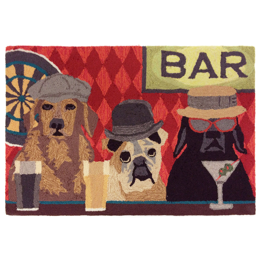 Trans Ocean Liora Manne Frontporch Bar Patrol Indoor/Outdoor Mat With Happy Dogs For A Colorful Decor Accent Burgundy Polyester,Acrylic Ftp12180937
