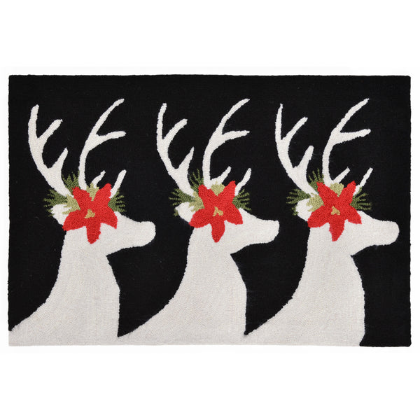 Trans Ocean Liora Manne Festive Reindeer Indoor/Outdoor Handmade Pillow - Geometric Winter Home Accent Decor Black Polyester,Acrylic Ftp23181848