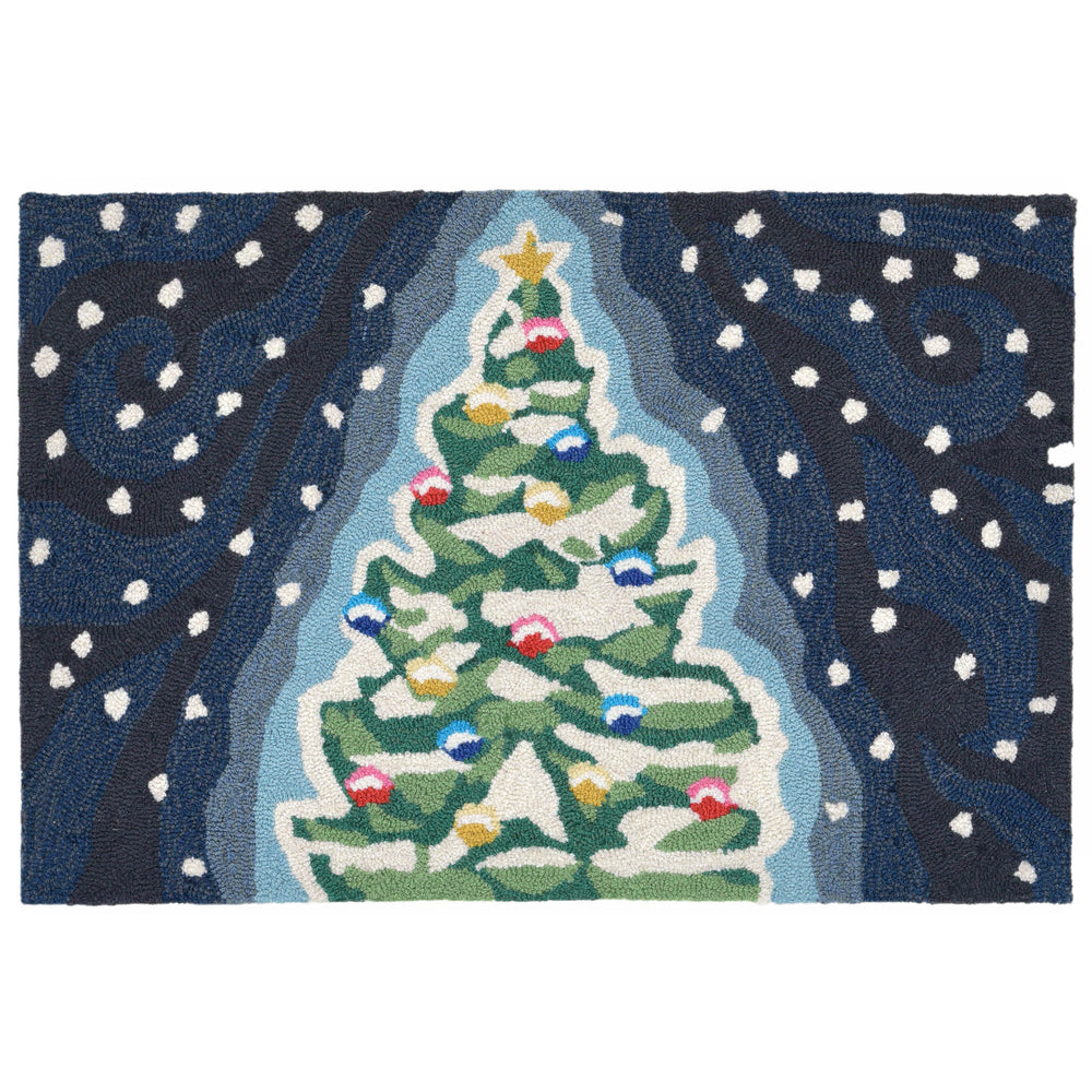 Trans Ocean Liora Manne Frontporch Christmas Tree Indoor/Outdoor Pillow - Vibrant Winter Scene Accent Decor Navy Polyester,Acrylic Ftp34184447
