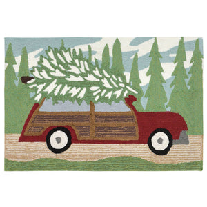 Trans Ocean Liora Manne Frontporch Woody Wonderland Holiday Mat - Whimsical Tree-cutting Scene For Home Décor Green Polyester,Acrylic Ftp34185316