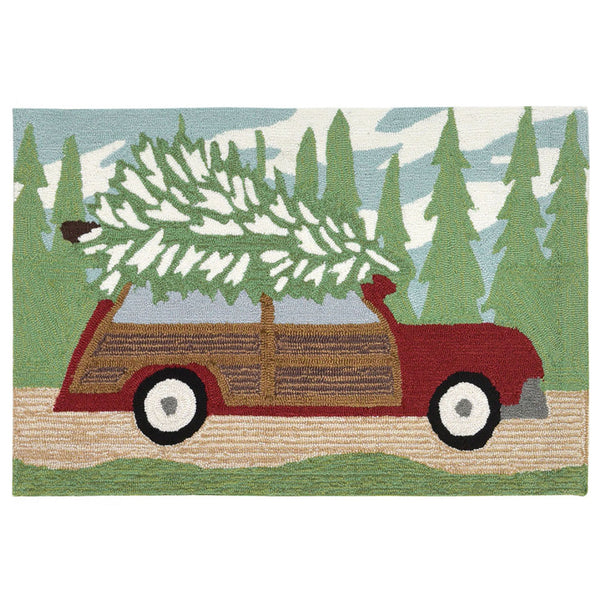 Trans Ocean Liora Manne Frontporch Woody Wonderland Holiday Mat - Whimsical Tree-cutting Scene For Home Décor Green Polyester,Acrylic Ftp34185316