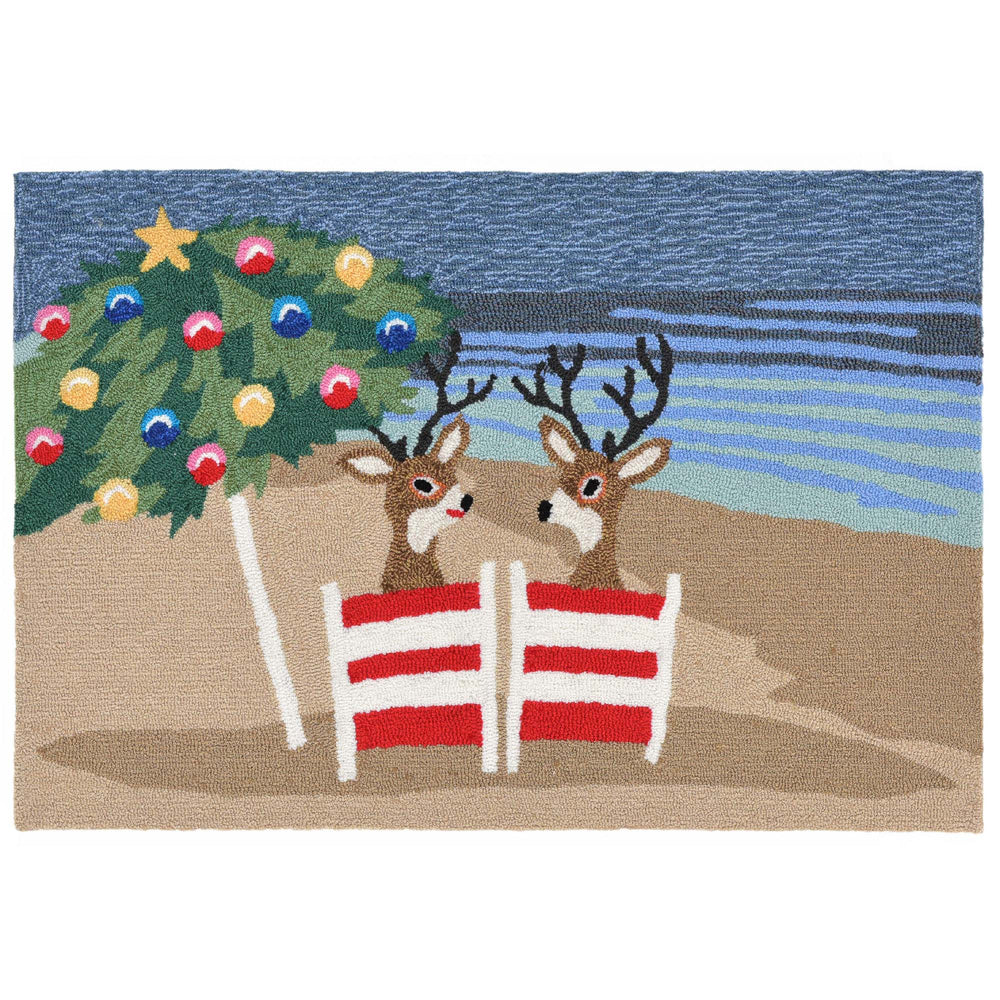 Trans Ocean Liora Manne Coastal Christmas Indoor/Outdoor Rug - Whimsical Reindeer Scene For Festive Décor Multi Polyester,Acrylic Ftp23185444