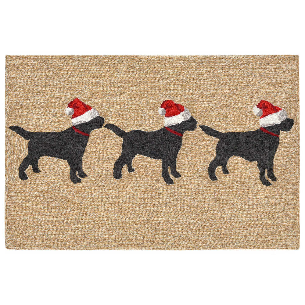 Trans Ocean Liora Manne Frontporch Whimsical Christmas Mat Featuring Three Dogs In Santa Hats For Festive Decor Natural Polyester,Acrylic Ftp23185712