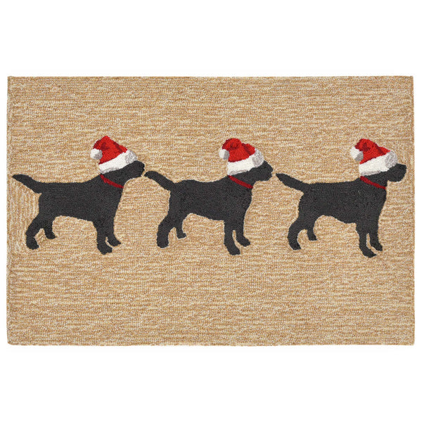 Trans Ocean Liora Manne Frontporch Whimsical Christmas Mat Featuring Three Dogs In Santa Hats For Festive Decor Natural Polyester,Acrylic Ftp23185712