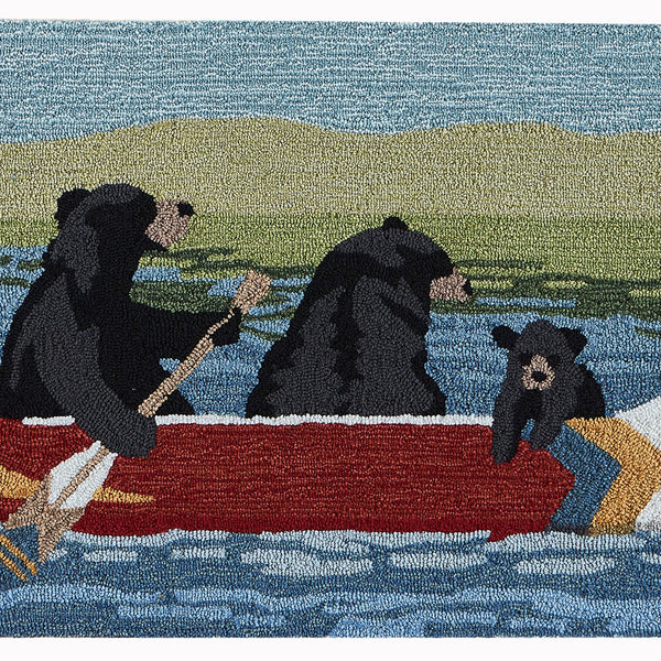 Trans Ocean Liora Manne Frontporch Are We Bear Yet? Fun Indoor/Outdoor Rug With Playful Canoeing Bears Design Blue Polyester,Acrylic Ftp23189203
