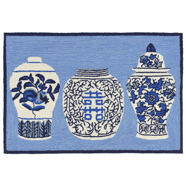 Trans Ocean Liora Manne Frontporch Ginger Jars Indoor/Outdoor Rug - Vibrant Floral Design For Any Space Blue Polyester,Acrylic Ftp23241003