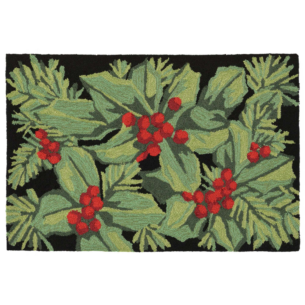 Trans Ocean Liora Manne Frontporch Hollyberries Indoor/Outdoor Rug - Festive Botanical Design For Your Home Black Polyester,Acrylic Ftp34241948
