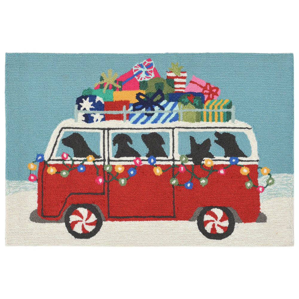 Trans Ocean Liora Manne Frontporch Happy Howlidays Indoor/Outdoor Mat – Festive Pet Scene For Holiday Cheer Red Polyester,Acrylic Ftp34242724